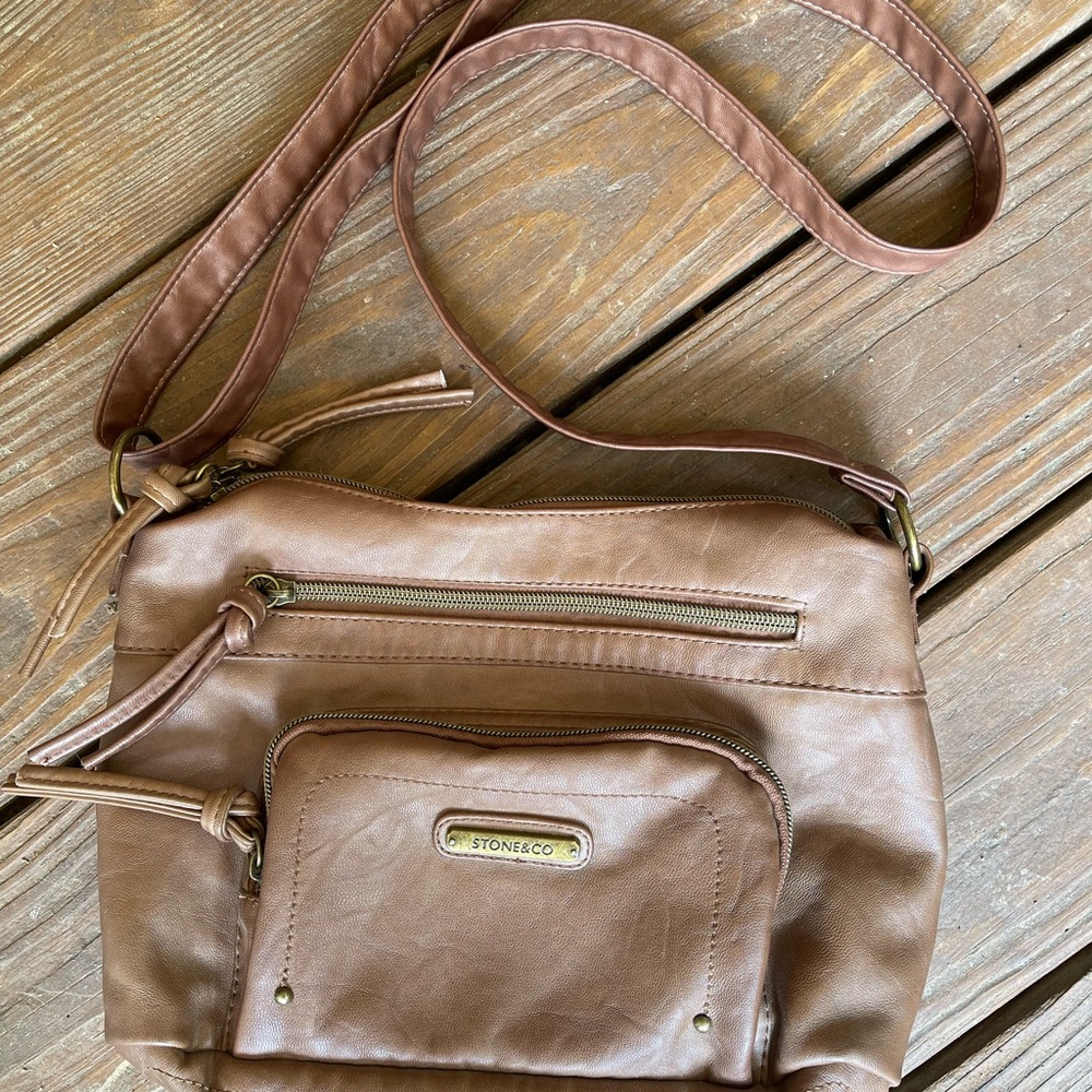 Stone & Co. Smokey Mountain Brown Crossbody HoBo Bag with Gold Accents